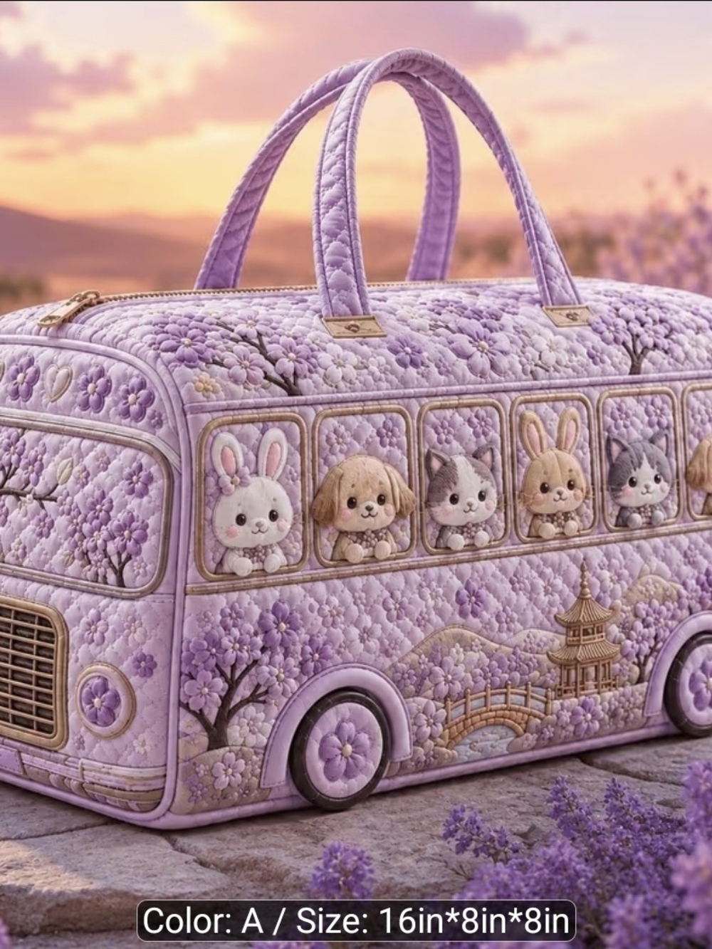 Lavender Quilted Animal Bus Carryall Bag